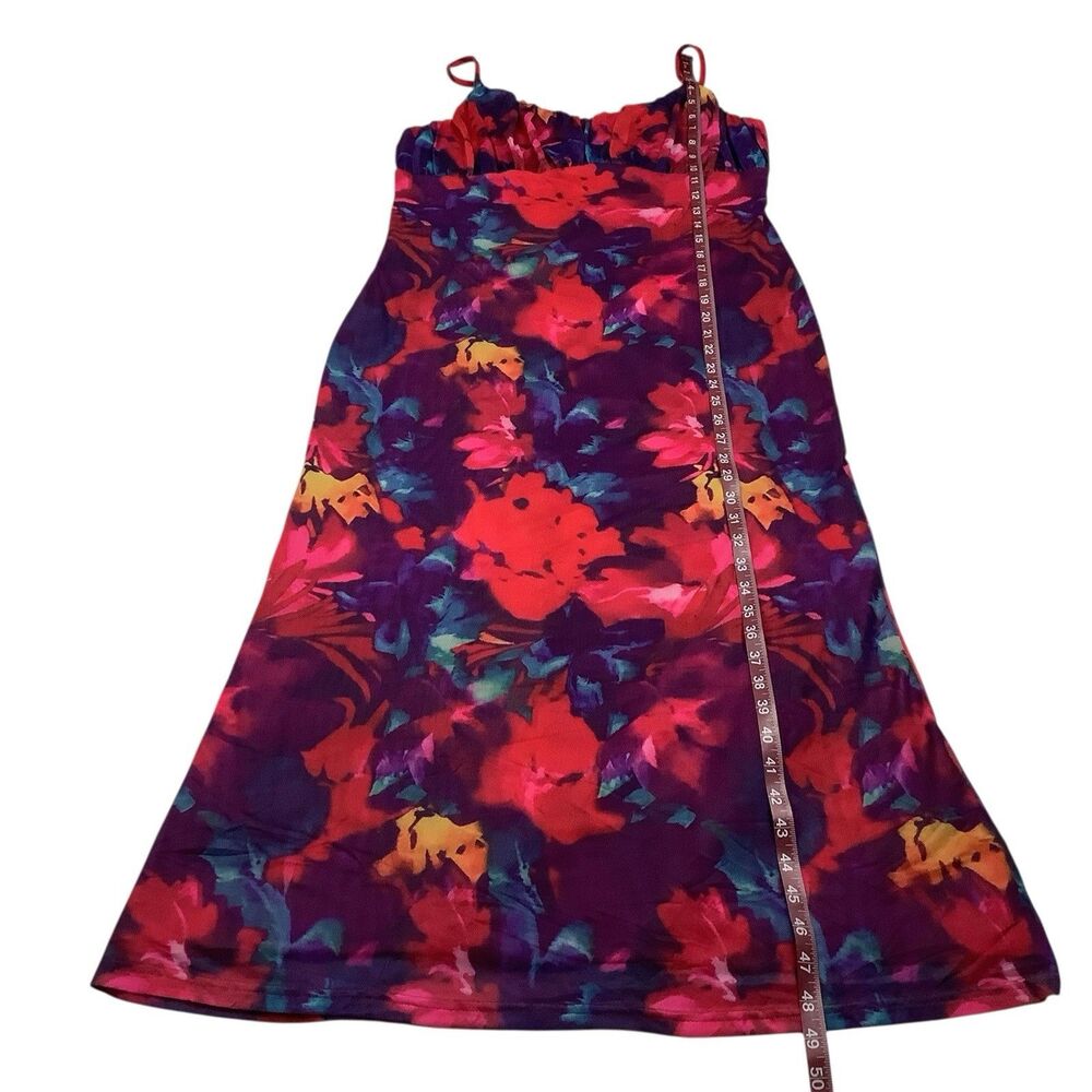 Pretty Garden Floral Red Mesh Bodycon Maxi Dress Spaghetti Strap Women L Resort - Picture 10 of 14